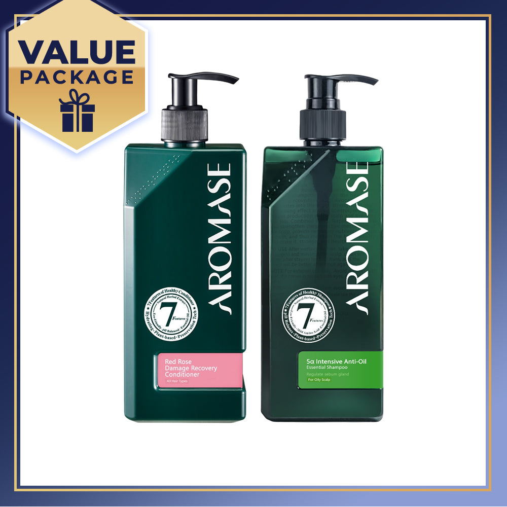 【Bundle of 2】AROMASE 5α Intensive Anti-Oil Essential Shampoo 400ml + Aromase Red Rose Damage Recovery Conditioner 400ml
