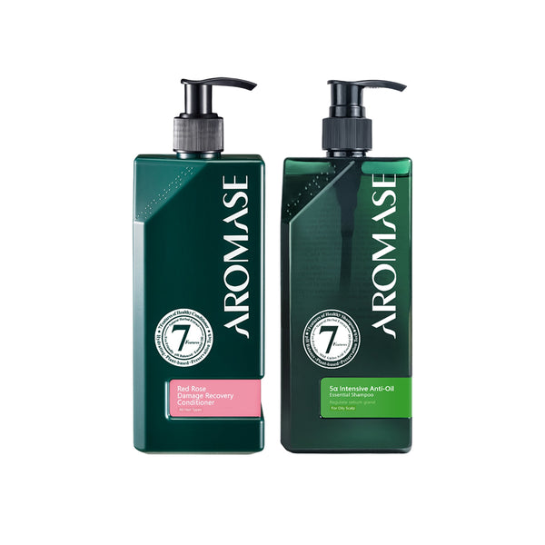 【Bundle of 2】AROMASE 5α Intensive Anti-Oil Essential Shampoo 400ml + Aromase Red Rose Damage Recovery Conditioner 400ml