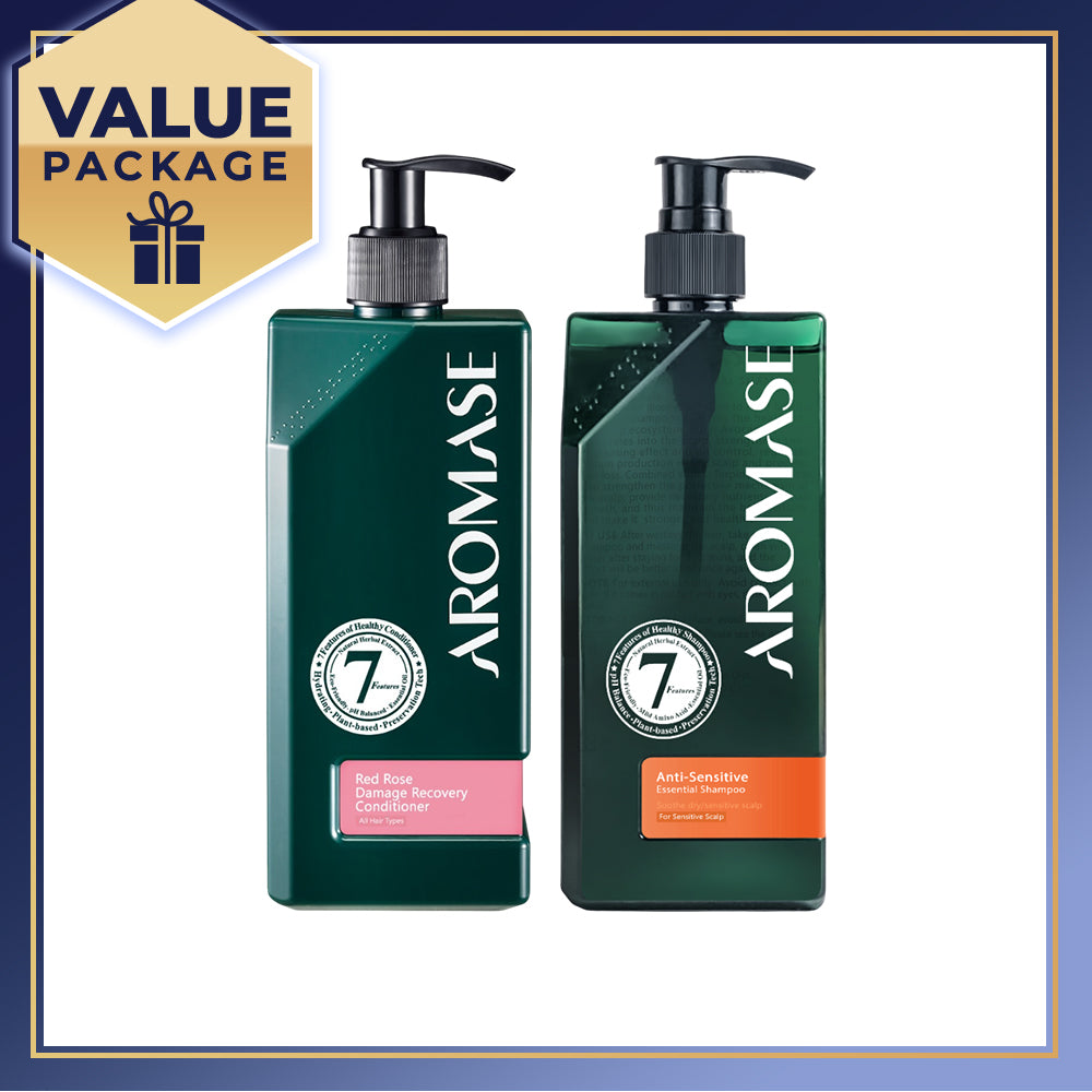 【Bundle of 2】AROMASE Anti-Sensitive Essential Shampoo 400ml + Aromase Red Rose Damage Recovery Conditioner 400ml