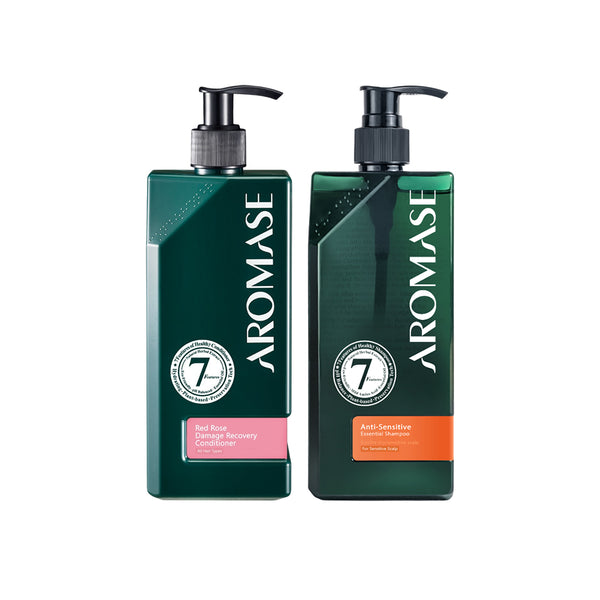 【Bundle of 2】AROMASE Anti-Sensitive Essential Shampoo 400ml + Aromase Red Rose Damage Recovery Conditioner 400ml