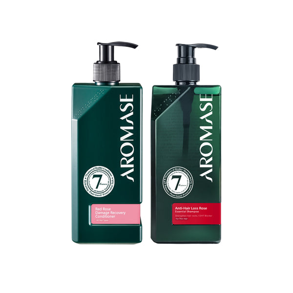 【Bundle of 2】AROMASE Anti-Hair Loss Rose Essential Shampoo 400ml + Aromase Red Rose Damage Recovery Conditioner 400ml