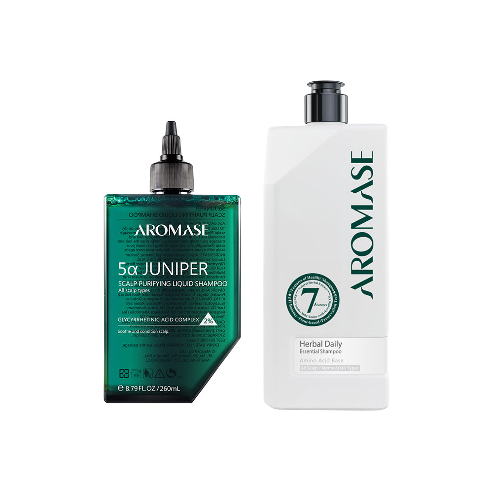 【Bundle of 2】AROMASE Herbal Daily Essential Shampoo 520ml + 5α Juniper Scalp Purifying liquid Shampoo 260ml