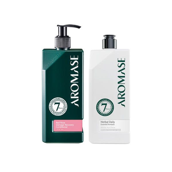 【Bundle of 2】AROMASE Herbal Daily Essential Shampoo 520ml + Aromase Red Rose Damage Recovery Conditioner 400ml