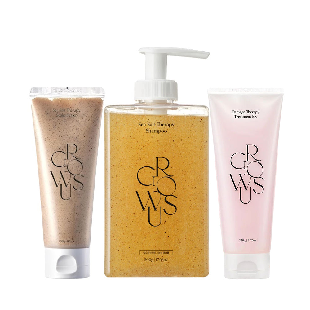 Growus Damage Therapy Hair Treatment EX 220ml + Sea Salt Therapy Shampoo 500ml + Sea Salt Therapy Scalp Scaler 250g