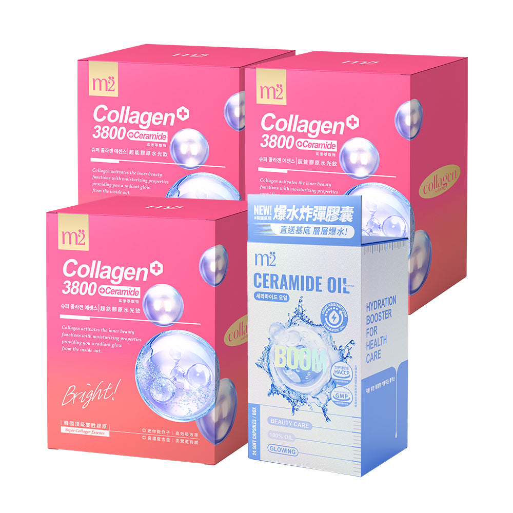 M2 Super Collagen 3800 + Ceramide Drink 8s x 3 Boxes + Ceramide Oil 24s x 1 Boxes