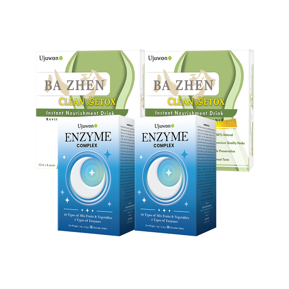 【Bundle of 4】Ujuwon Enzyme Complex 30s x 2 Boxes + Ba Zhen Clean Detox Instant Nourishment Drink 8s x 2 Boxes