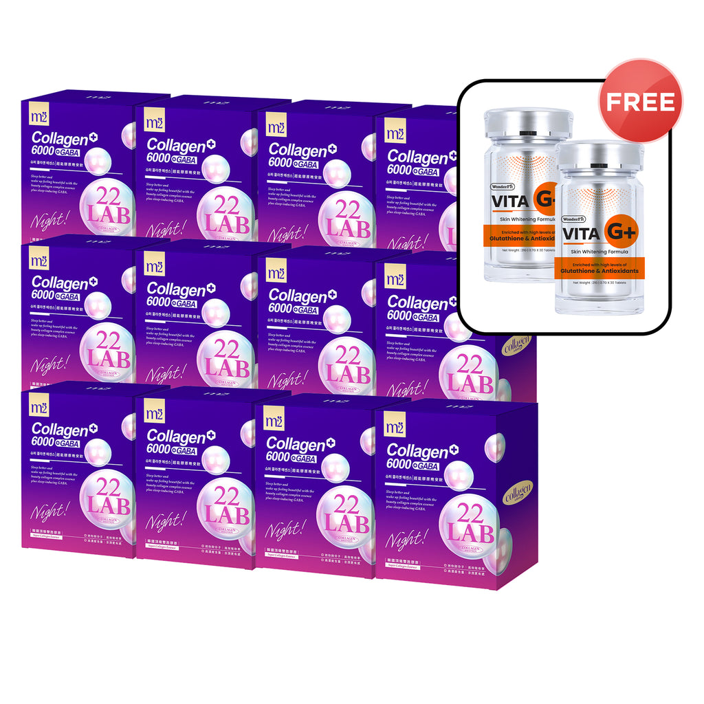 【Bundle of 12】M2 22 Lab Super Collagen Night Drink + GABA 8s x 12 Boxes + Free Wonderfit Vita G+ 30s x 2