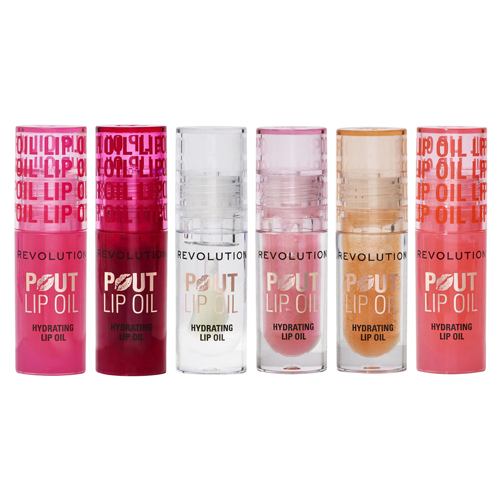 Revolution Pout Lip Oil 3ml (Honey Shimmer / Glam Pink Shimmer / Lychee Clear / Cherry Red / Watermelon Pink / Juicy Peach)