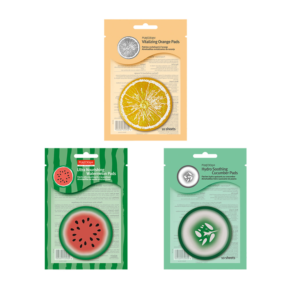 Purederm Pads 10s ( Hydro Soothing Cucumber / Vitalizing Orange / Ultra Nourishing Watermelon )