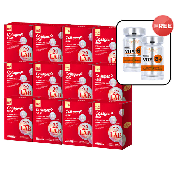 M2 22Lab Super Collagen Drink (6000mg 8s / Night + Gaba 8s / 3800+Ceramide 8s / 3800+Pearl Nest 8s) x 12 Boxes + FREE Wonderfit Vita G+ 30s x 2