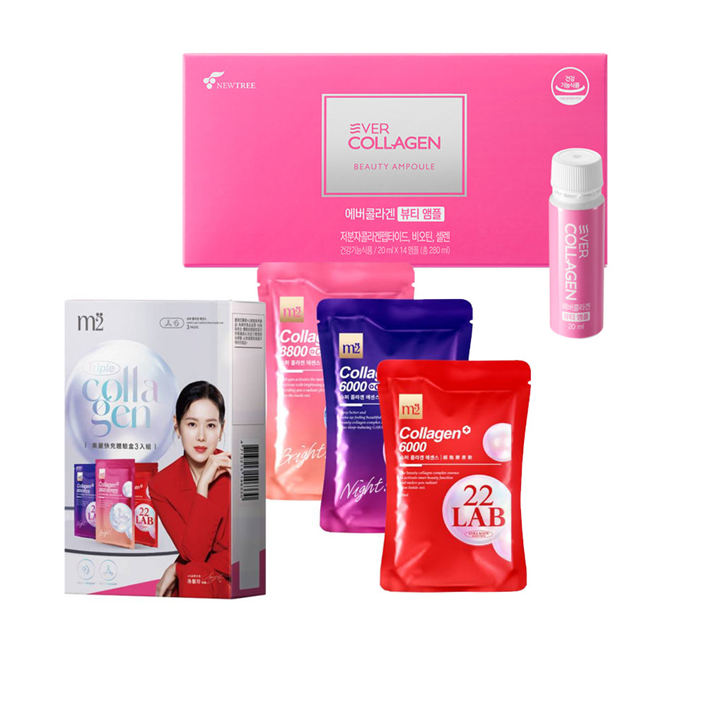 【Gift】Ever Collagen Beauty Ampoule 20ml x 14 Bottles (14 DAYS) + M2 22Lab Super Collagen Drink Trial Set 3s/set