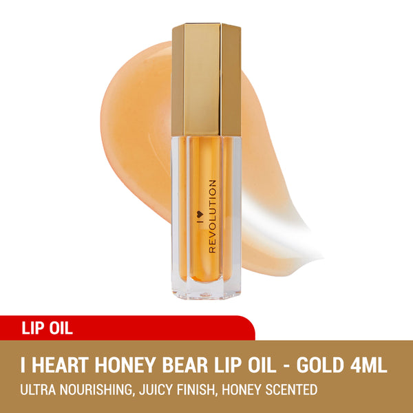 Revolution I Heart Honey Bear Lip Oil 4ml (Gold /Rose)