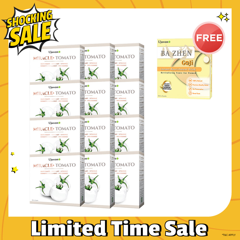 Ujuwon Miracle+ Tomato Skin Booster 8s x 12 Boxes FREE Bazhen Goji × 1 box