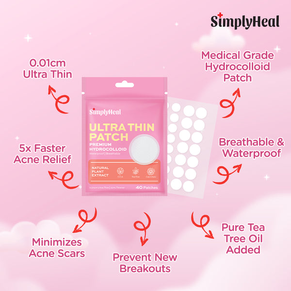 SimplyHeal Premium Hydrocolloid Acne Patch With Tea Tree Oil - Ultra Thin 40 patches / XL 4 patches