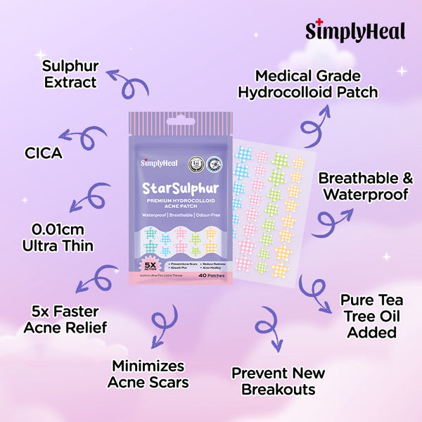 SimplyHeal Sulphur Patch | Day & Night Premium Hydrocolloid Acne Patch | Pimples Treatment with Sulphur, Cica & Tea Tree Oil