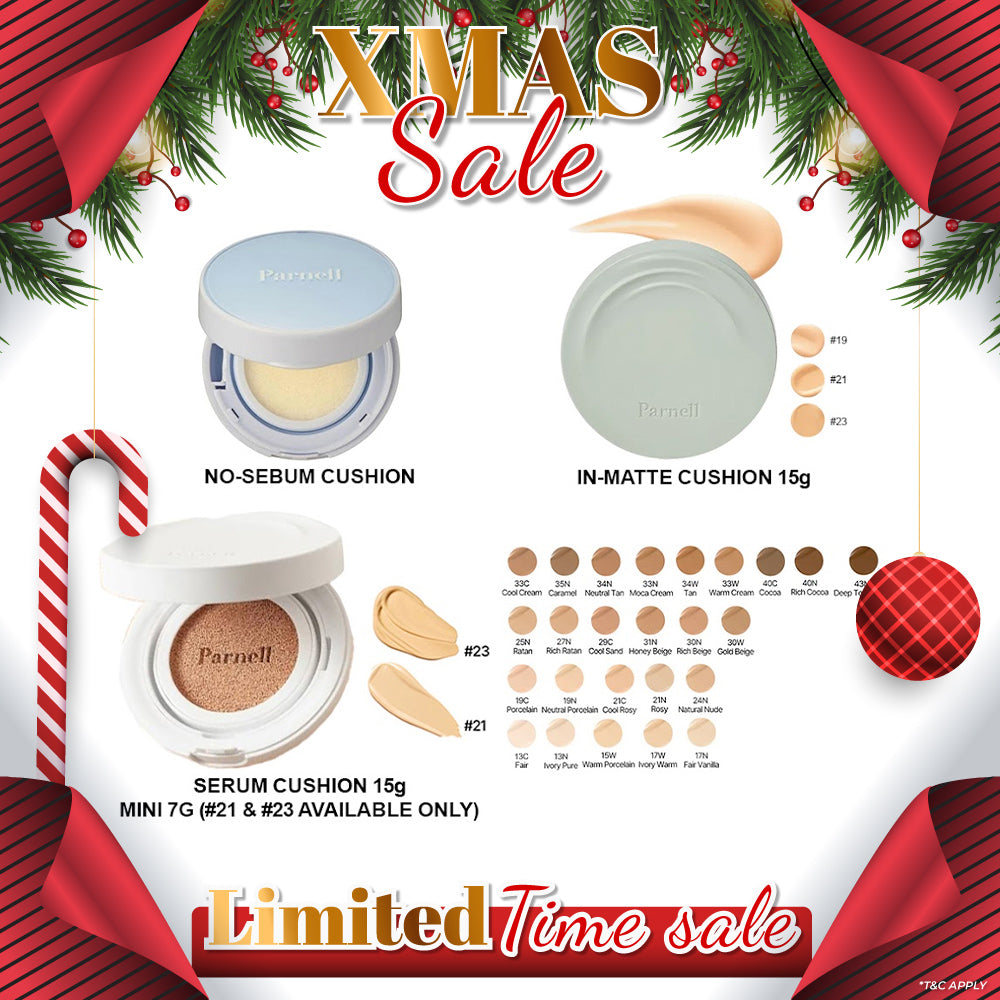 Parnell Glacial Biome Water No-Sebum Cushion 10g / Cicamanu Serum Cushion 15g (27 shades) / In-Matte 15g (3 shades)