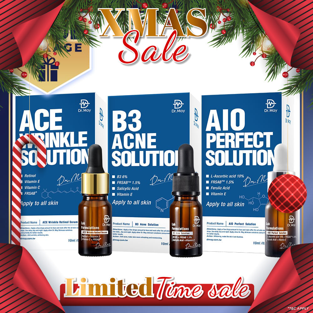 Dr May Ace Wrinkle Solution 10ml + B3 Acne Solution Serum 10ml + AIO Perfect Solution 10ml