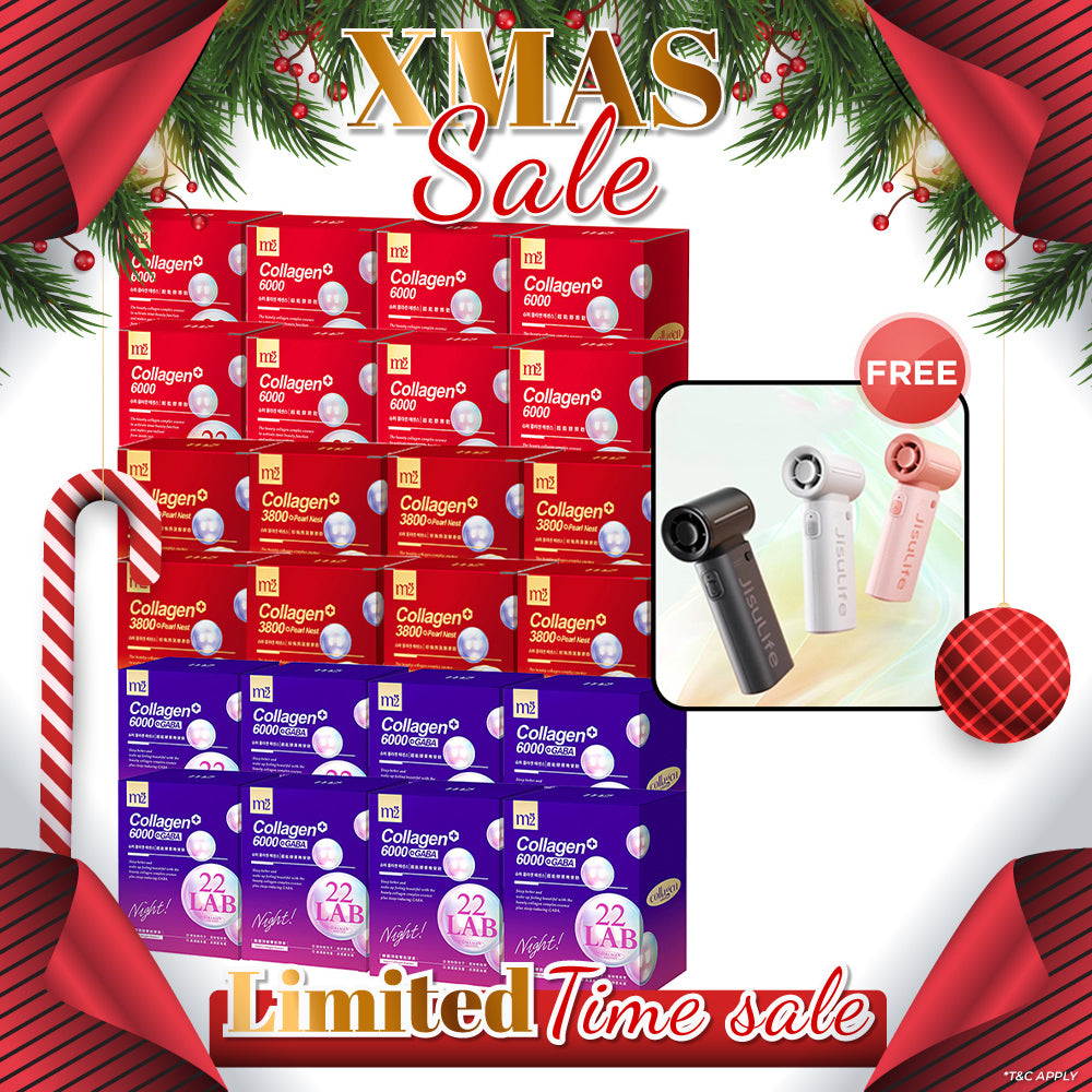 M2 22Lab Super Collagen Drink (6000mg 8s / Night + Gaba 8s / 3800+Pearl Nest 8s) x 24 Boxes + Free Jisulife Handheld Fan Life9 x 1 (Random Select)