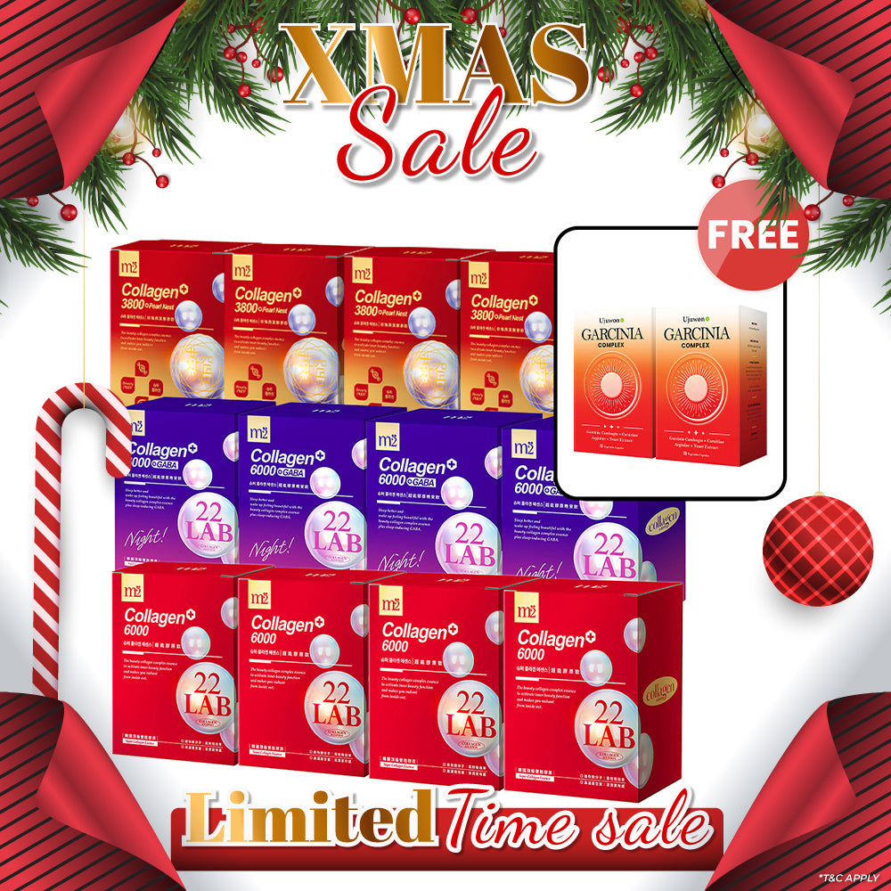 M2 22Lab Super Collagen Drink (6000mg 8s / Night + Gaba 8s / 3800+Pearl Nest 8s) x 12 Boxes + FREE Ujuwon Garcinia Complex 30s x 2