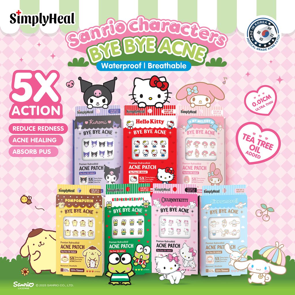 SimplyHeal Day & Night Premium Hydrocolloid Acne Patch (Cinnamoroll / My Melody / Kuromi / Pompompurin / Keroppi / Hello Kitty)