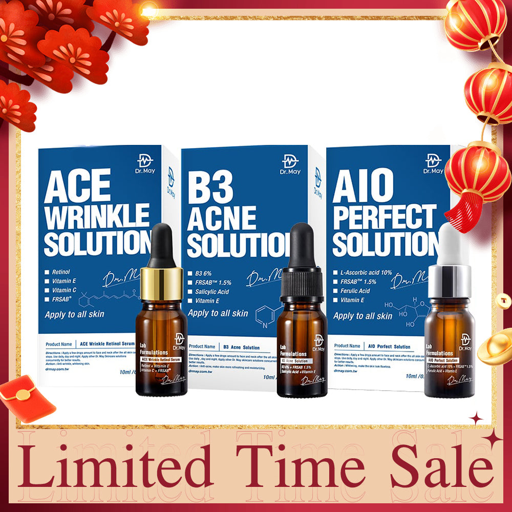 Dr May Ace Wrinkle Solution 10ml + B3 Acne Solution Serum 10ml + AIO Perfect Solution 10ml