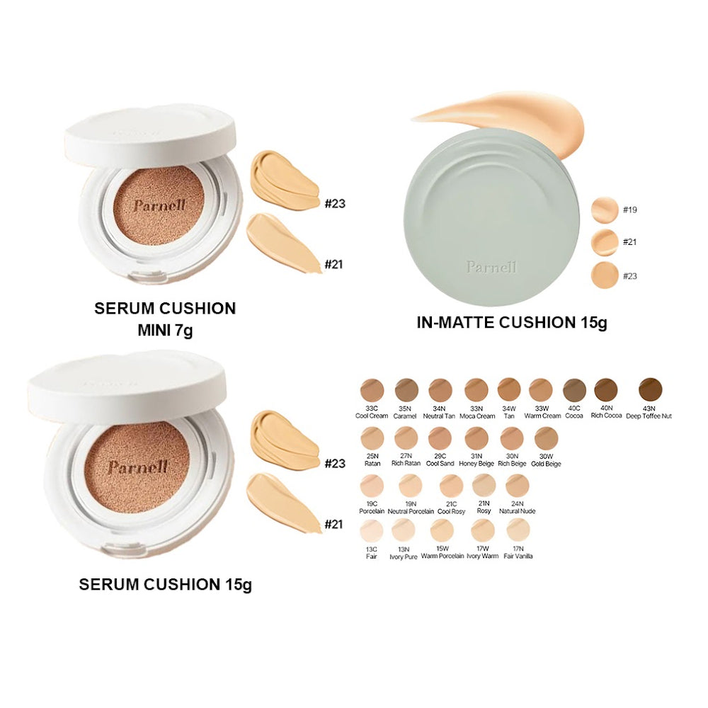 Parnell Cicamanu Serum Cushion 15g (27 shades) / In-Matte 15g (3 shades) / Refill 15g (3 shades) / MINI 7g (2 shades)