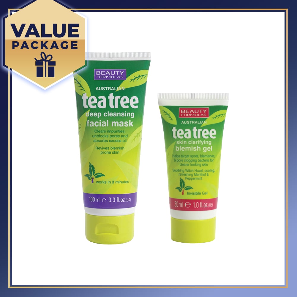 【Bundle of  2】Beauty Formulas Tea Tree Deep Cleansing Facial Mask 100ml + Beauty Formulas Tea Tree Skin Clarifying Blemish Gel  30ml