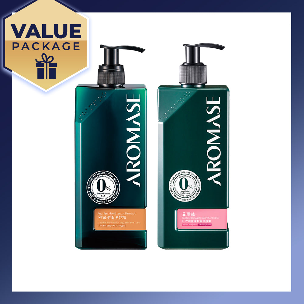 【Bundle of 2】AROMASE Anti-Sensitive Essential Shampoo 400ml + Aromase Red Rose Damage Recovery Conditioner 400ml