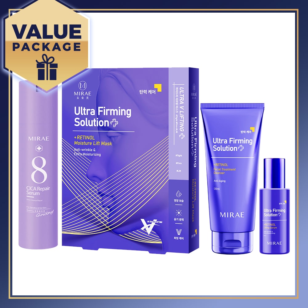 Mirae Ultra Firming Solution + Retinol Serum 30ml + Facial Treatment Cleanser 120ml + Moisture Lift Mask 3s + 8 Minutes Express CICA Repair Serum 100ml